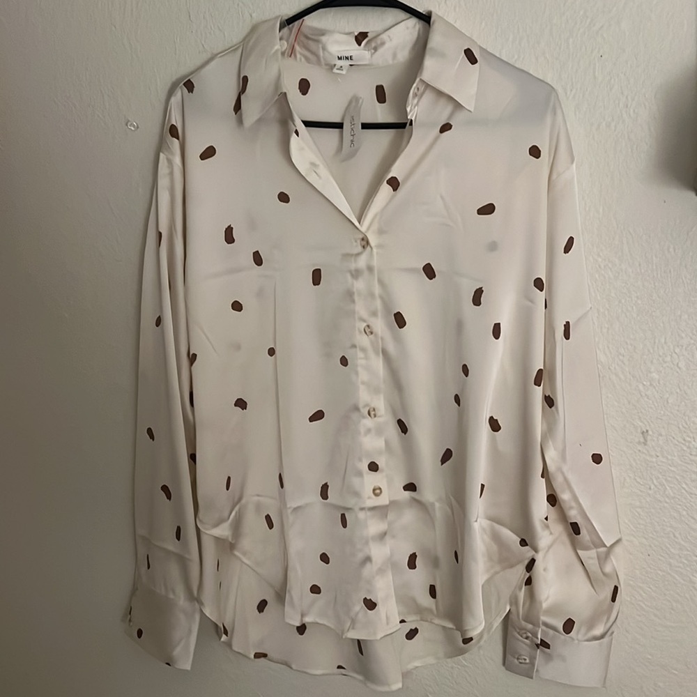 Silky Sprinkle Dot Blouse – Chic Button-Up for Work or Weekend